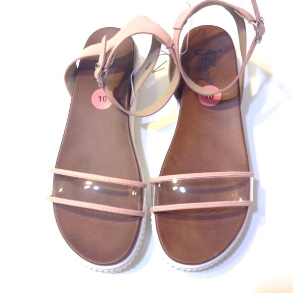 JellyPop Clear Strappy Flatform Pink Faux Leather Sandal - Picture 3 of 13